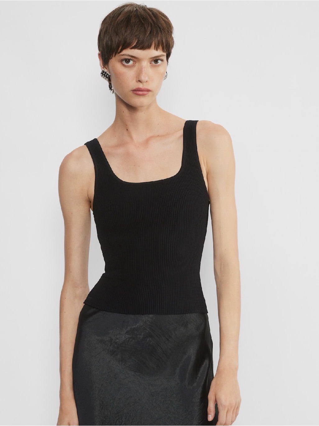 Babaton Black Ribbed Square-Neck Tank